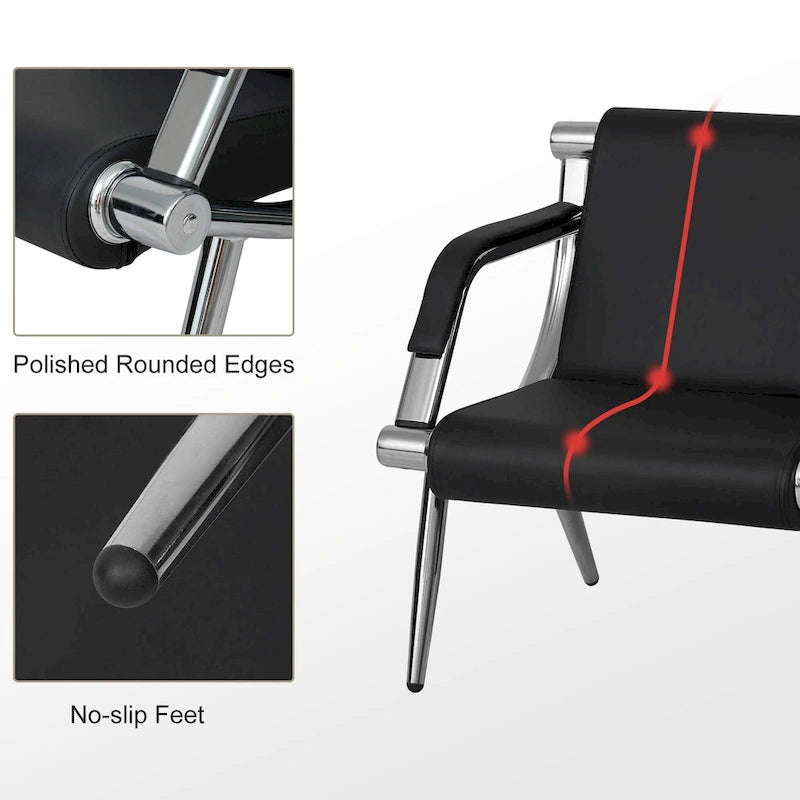 Black Blue PU Leather Reception Waiting Chair with Armrest Chrome Frame