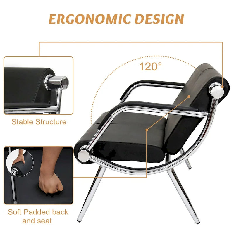 Black Blue PU Leather Reception Waiting Chair with Armrest Chrome Frame