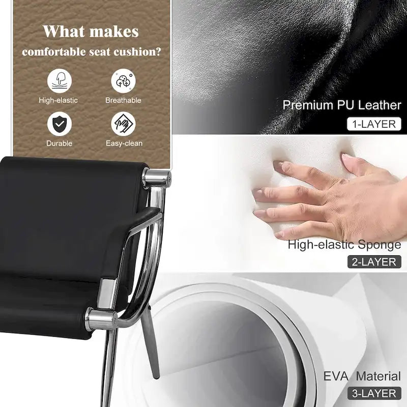 Black Blue PU Leather Reception Waiting Chair with Armrest Chrome Frame