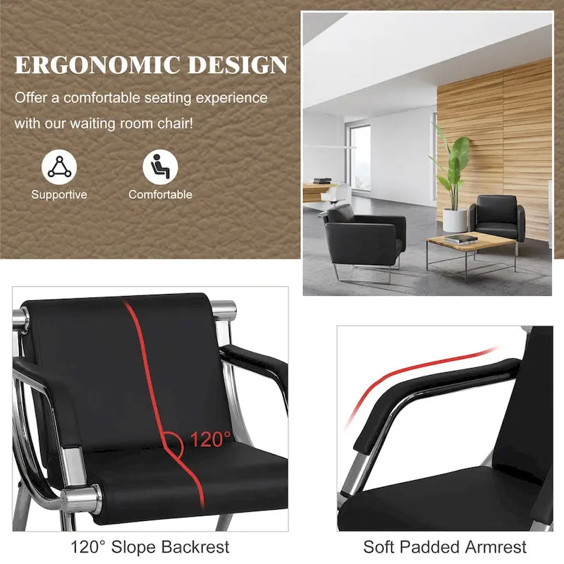Black Blue PU Leather Reception Waiting Chair with Armrest Chrome Frame