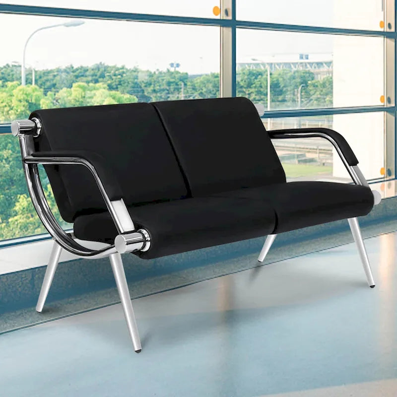 Black Blue PU Leather Reception Waiting Chair with Armrest Chrome Frame