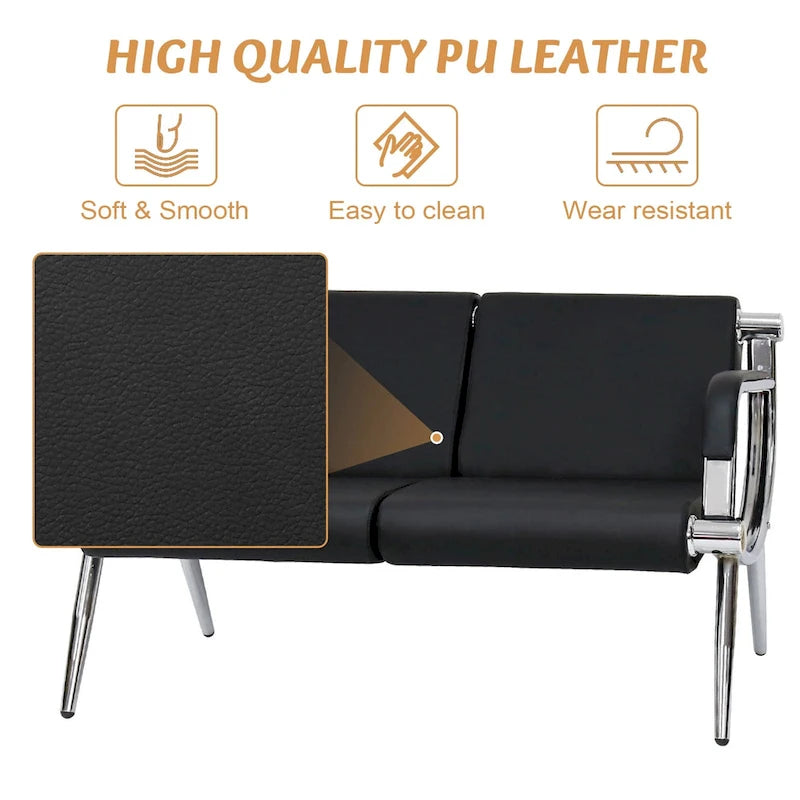 Black Blue PU Leather Reception Waiting Chair with Armrest Chrome Frame