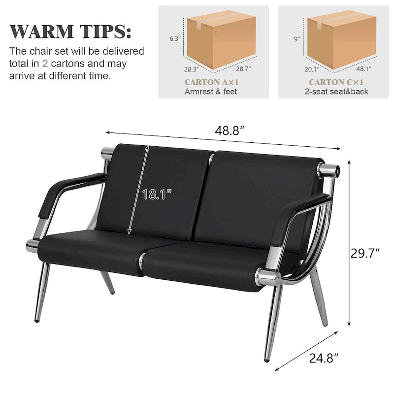 Black Blue PU Leather Reception Waiting Chair with Armrest Chrome Frame