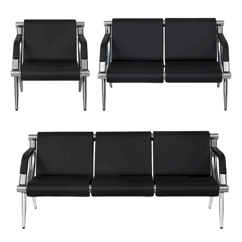 Black Blue PU Leather Reception Waiting Chair with Armrest Chrome Frame