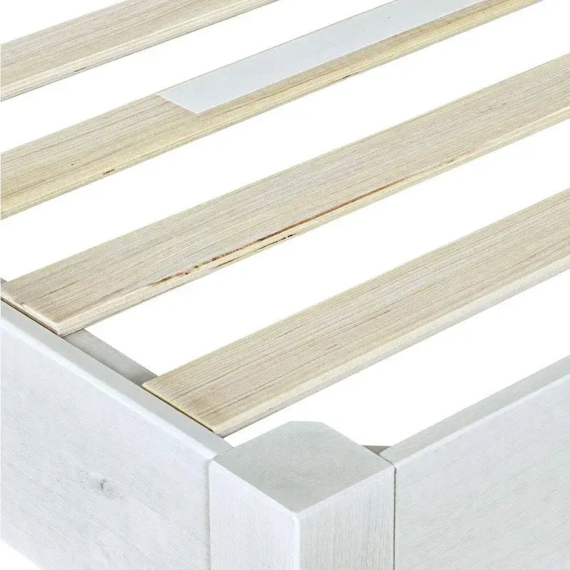 Rustic White Washed Solid Wood Platform Bed Frame with Slats