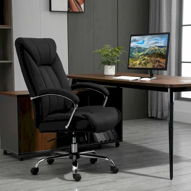High Back Ergonomic Swivel Office Chair Linen Fabric with Arms Black Grey