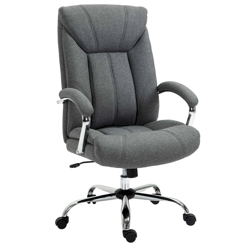 High Back Ergonomic Swivel Office Chair Linen Fabric with Arms Black Grey