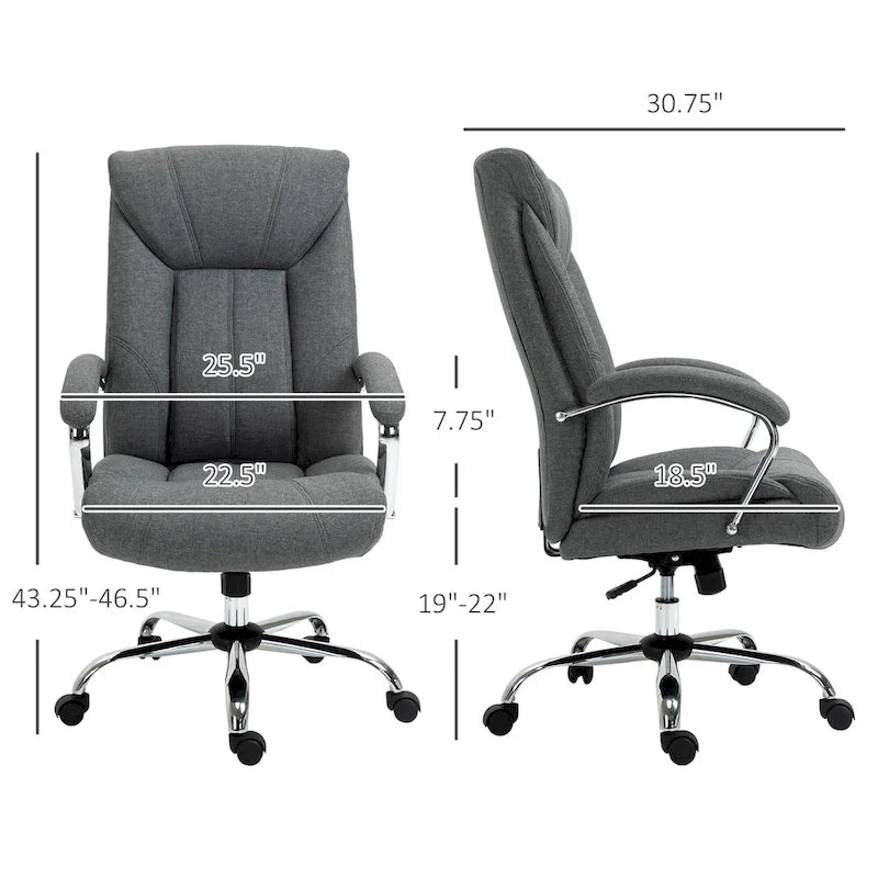 High Back Ergonomic Swivel Office Chair Linen Fabric with Arms Black Grey