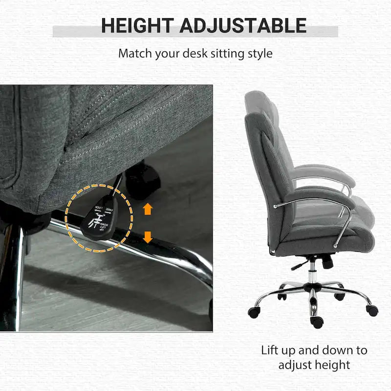 High Back Ergonomic Swivel Office Chair Linen Fabric with Arms Black Grey