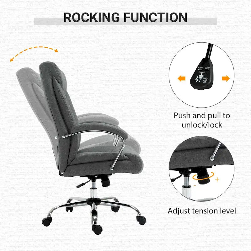 High Back Ergonomic Swivel Office Chair Linen Fabric with Arms Black Grey