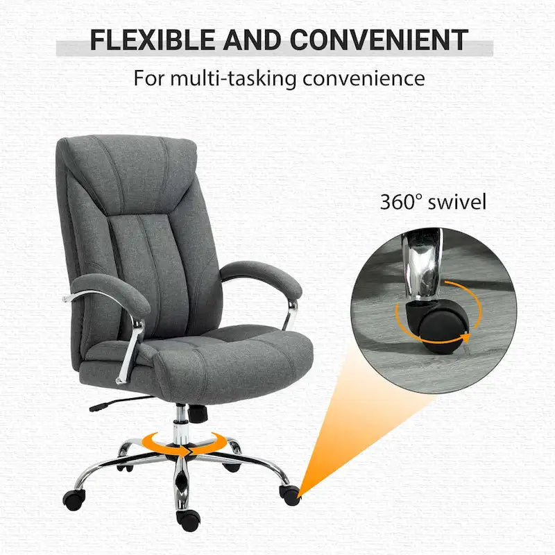High Back Ergonomic Swivel Office Chair Linen Fabric with Arms Black Grey