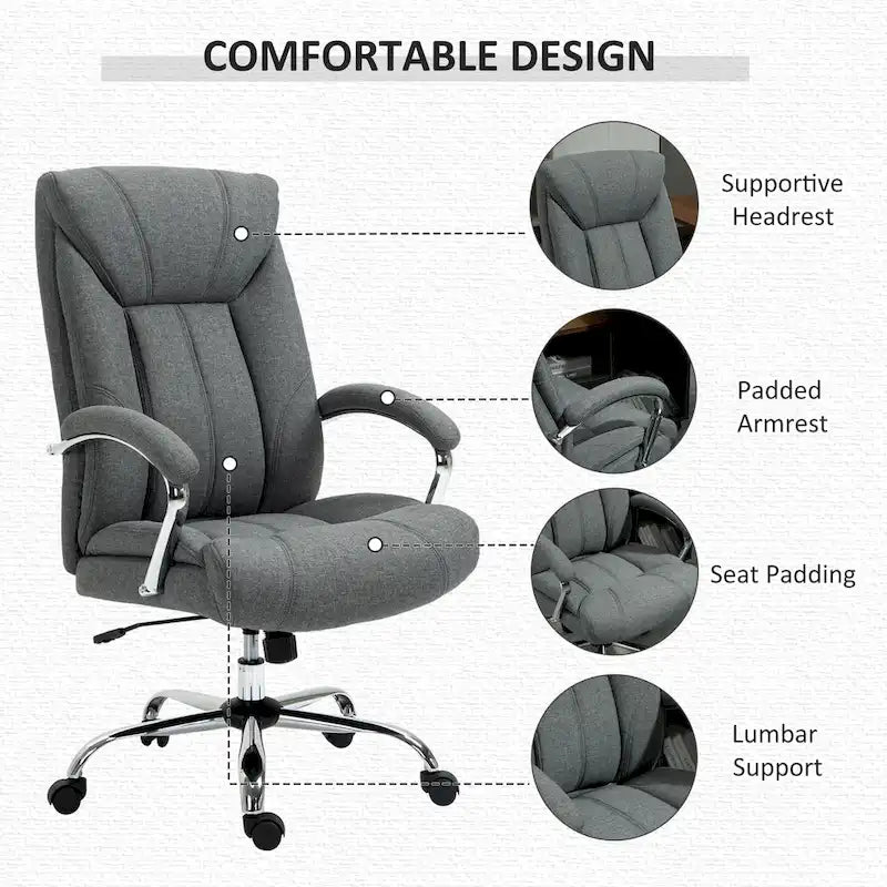 High Back Ergonomic Swivel Office Chair Linen Fabric with Arms Black Grey