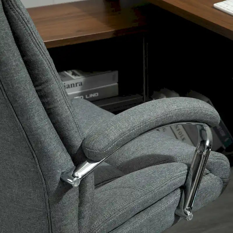 High Back Ergonomic Swivel Office Chair Linen Fabric with Arms Black Grey