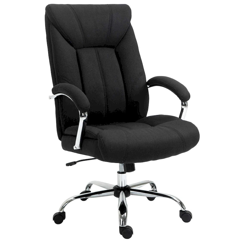 High Back Ergonomic Swivel Office Chair Linen Fabric with Arms Black Grey