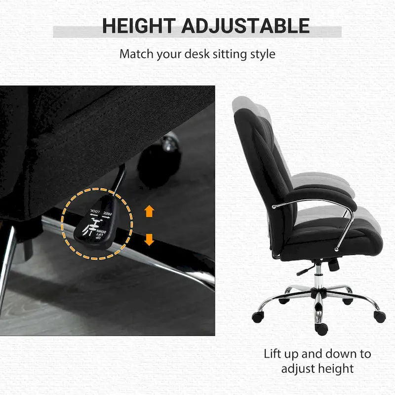 High Back Ergonomic Swivel Office Chair Linen Fabric with Arms Black Grey
