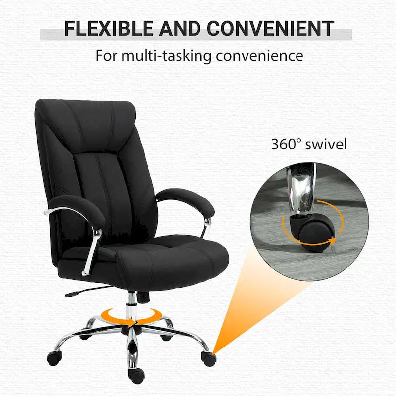 High Back Ergonomic Swivel Office Chair Linen Fabric with Arms Black Grey