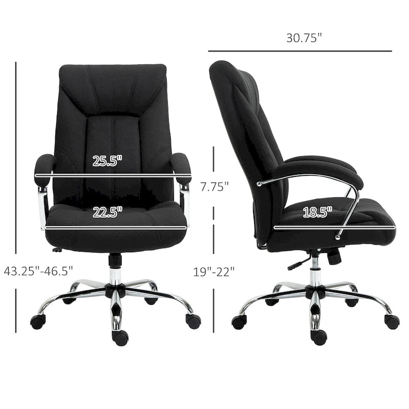 High Back Ergonomic Swivel Office Chair Linen Fabric with Arms Black Grey