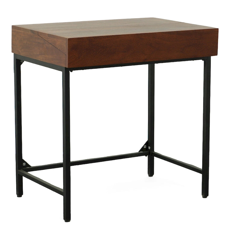 Rustic Solid Mango Wood Writing Desk with Drawers, Chestnut Black