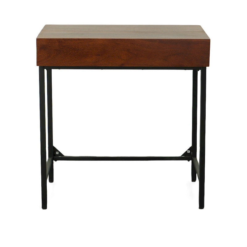 Rustic Solid Mango Wood Writing Desk with Drawers, Chestnut Black