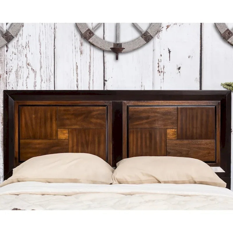 Two-Tone Acacia Walnut Solid Wood Panel Bed Tapered Legs