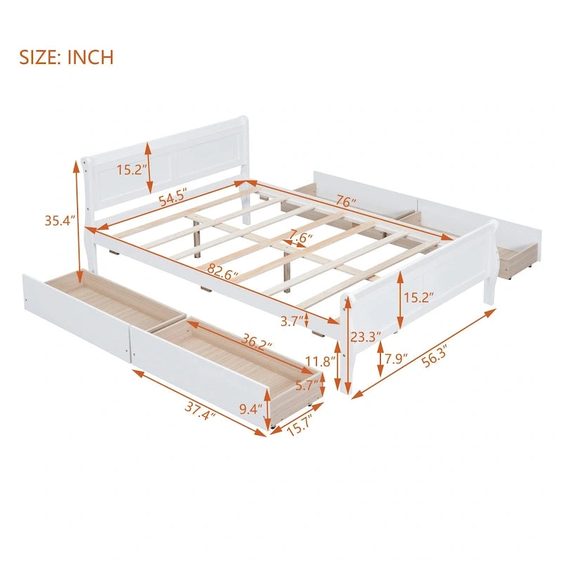 Wood Platform Bed with Storage Drawers Headboard Footboard Oak White Grey Espresso