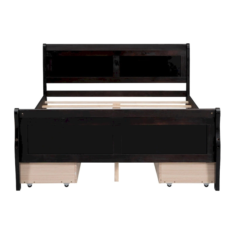 Wood Platform Bed with Storage Drawers Headboard Footboard Oak White Grey Espresso
