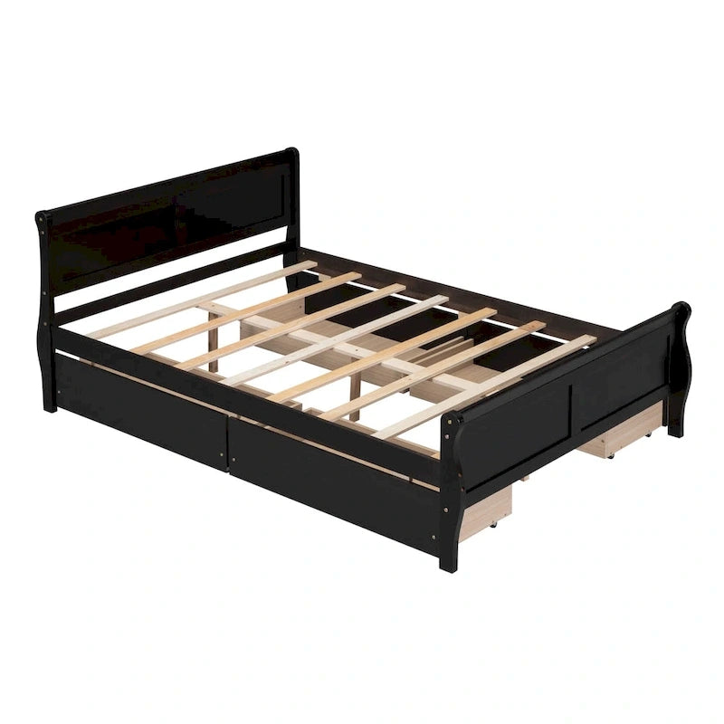 Wood Platform Bed with Storage Drawers Headboard Footboard Oak White Grey Espresso