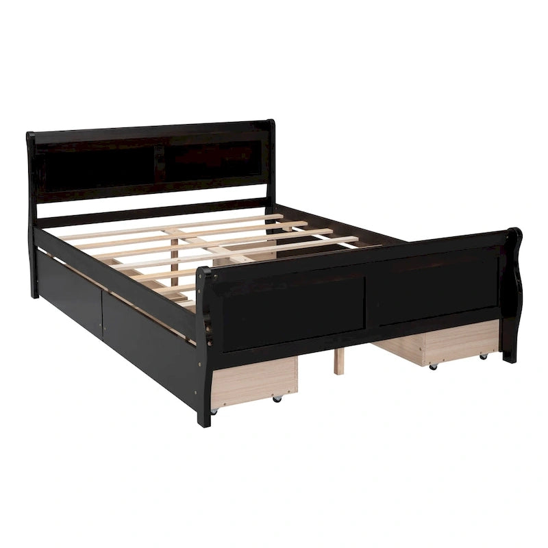 Wood Platform Bed with Storage Drawers Headboard Footboard Oak White Grey Espresso