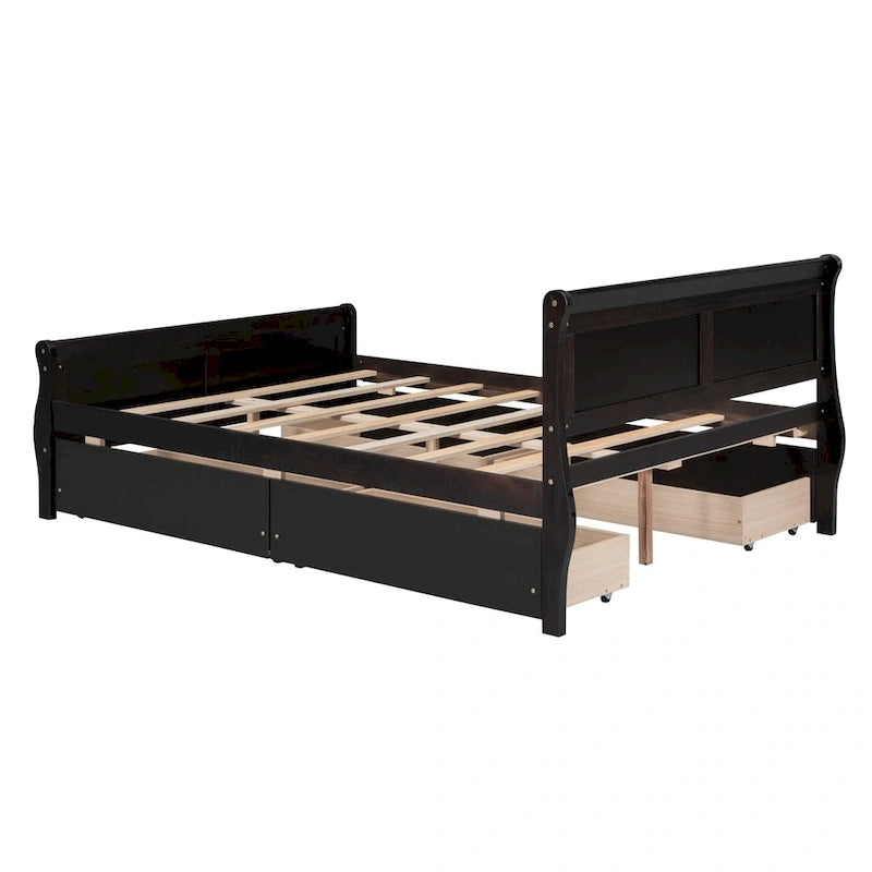 Wood Platform Bed with Storage Drawers Headboard Footboard Oak White Grey Espresso