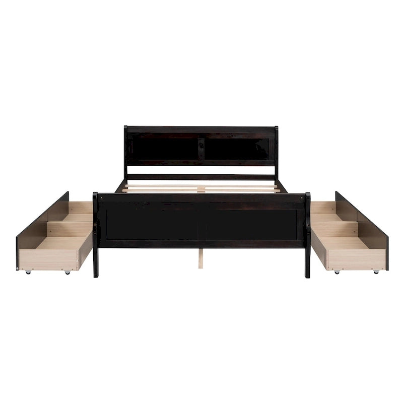 Wood Platform Bed with Storage Drawers Headboard Footboard Oak White Grey Espresso