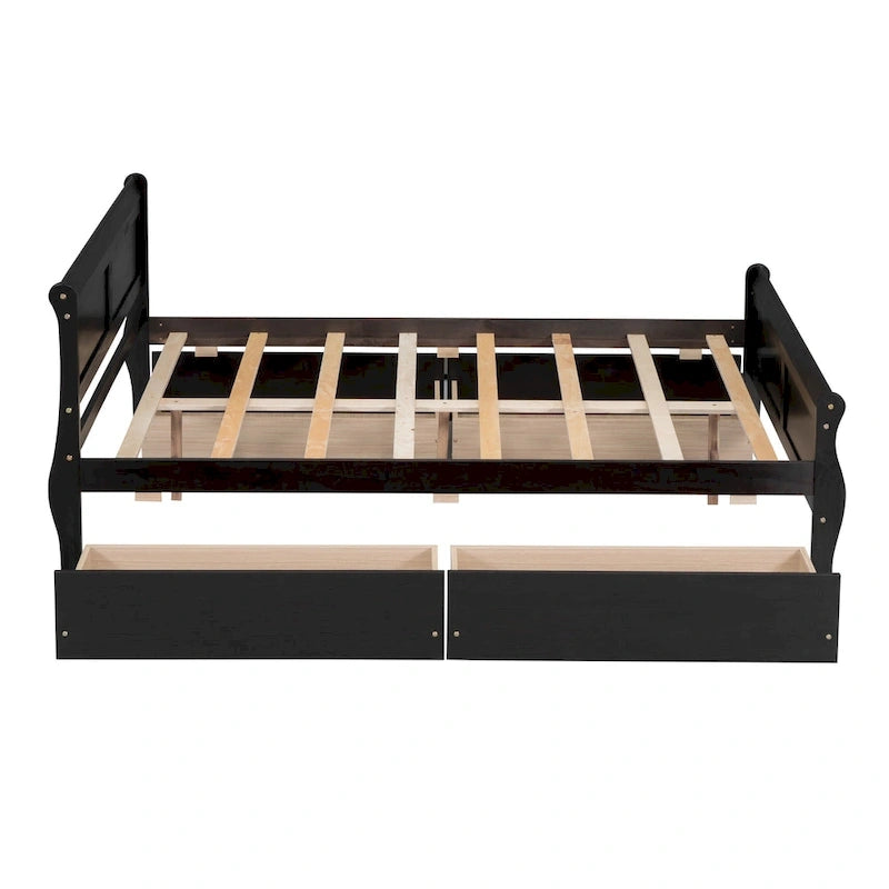 Wood Platform Bed with Storage Drawers Headboard Footboard Oak White Grey Espresso