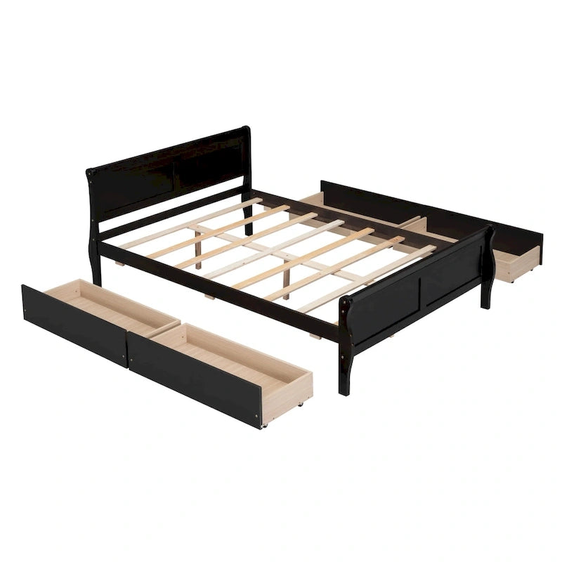 Wood Platform Bed with Storage Drawers Headboard Footboard Oak White Grey Espresso
