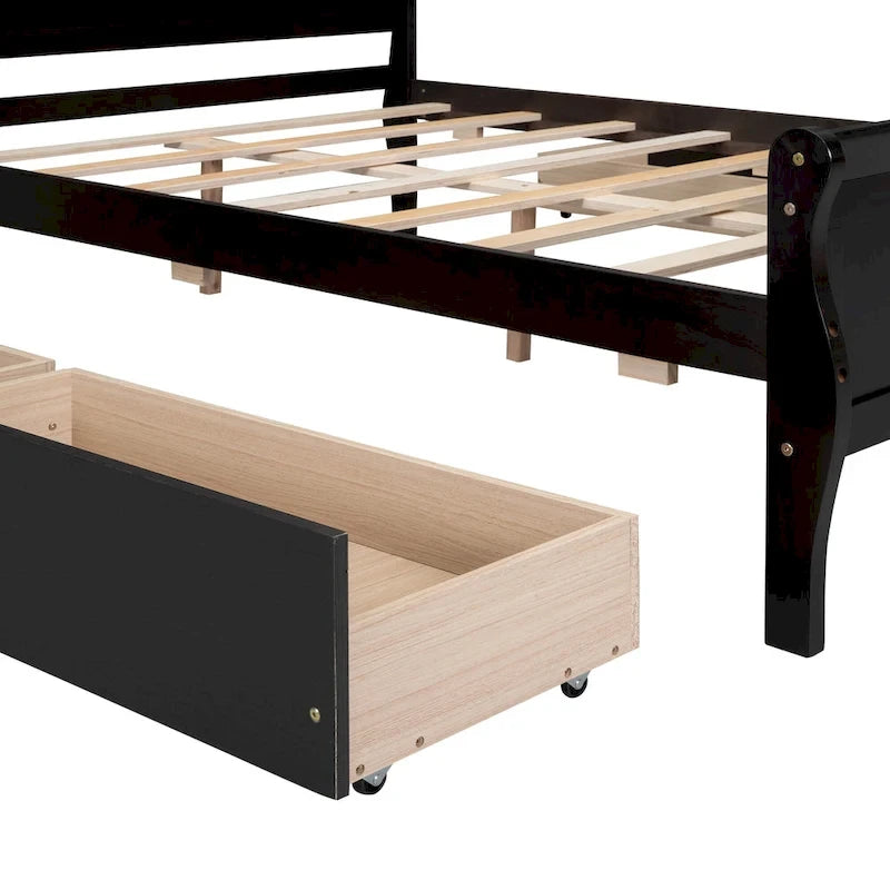 Wood Platform Bed with Storage Drawers Headboard Footboard Oak White Grey Espresso