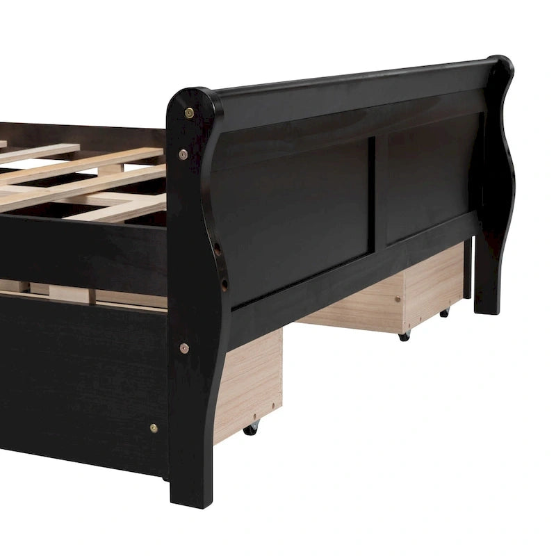 Wood Platform Bed with Storage Drawers Headboard Footboard Oak White Grey Espresso