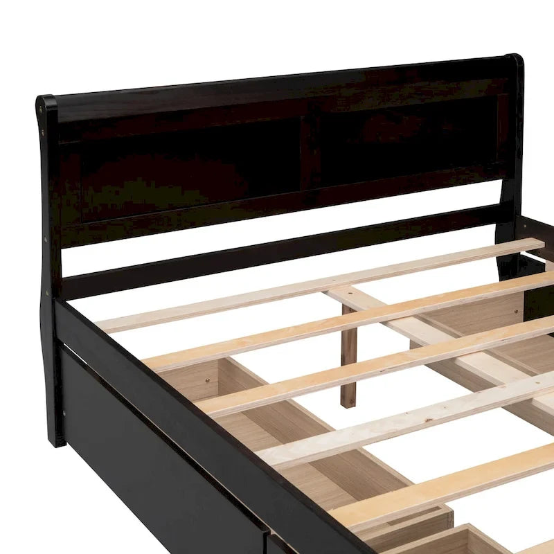 Wood Platform Bed with Storage Drawers Headboard Footboard Oak White Grey Espresso
