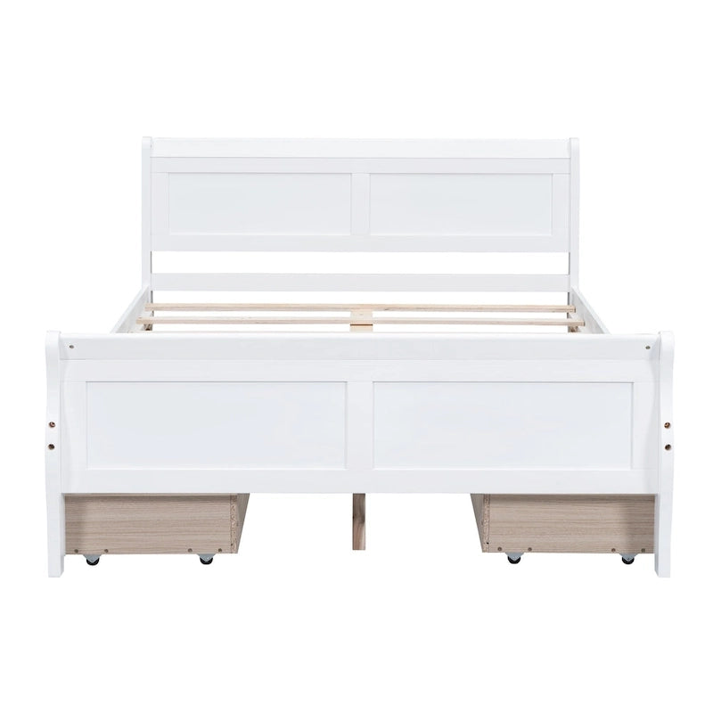Wood Platform Bed with Storage Drawers Headboard Footboard Oak White Grey Espresso