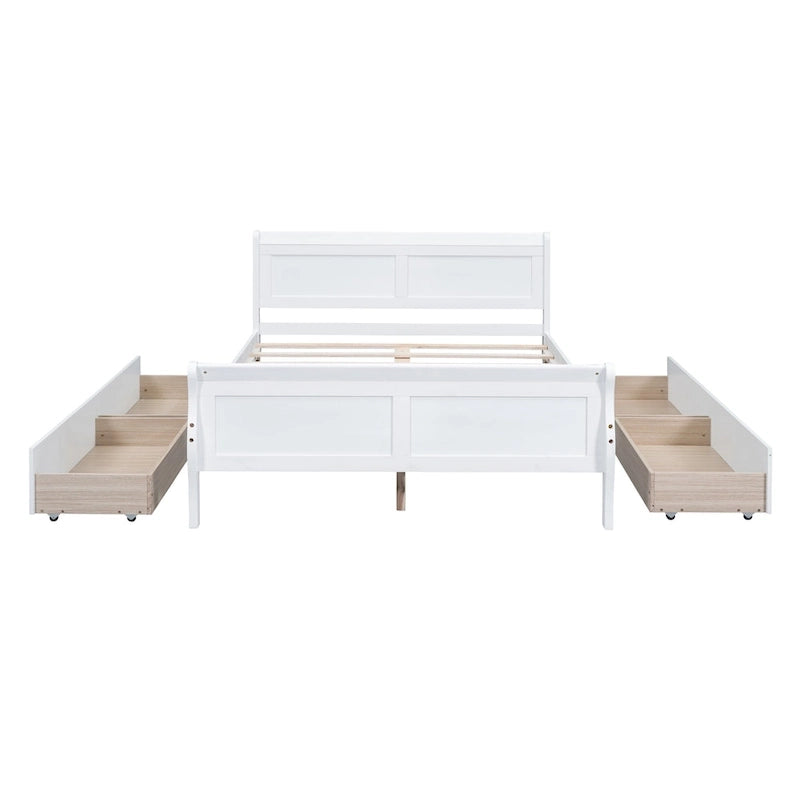 Wood Platform Bed with Storage Drawers Headboard Footboard Oak White Grey Espresso