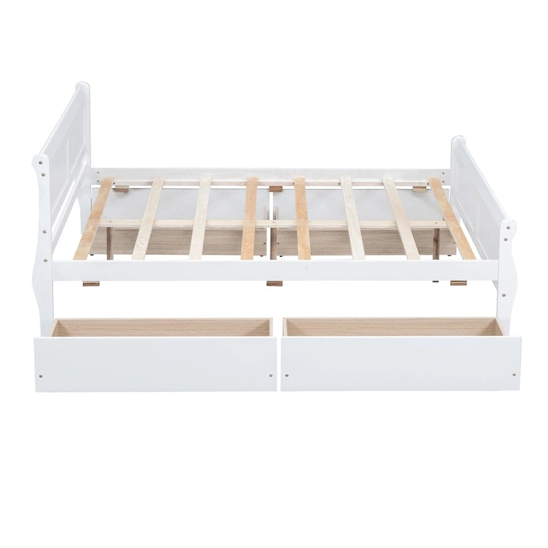 Wood Platform Bed with Storage Drawers Headboard Footboard Oak White Grey Espresso