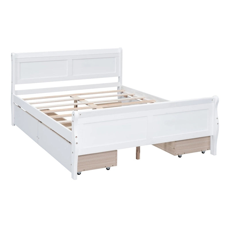Wood Platform Bed with Storage Drawers Headboard Footboard Oak White Grey Espresso