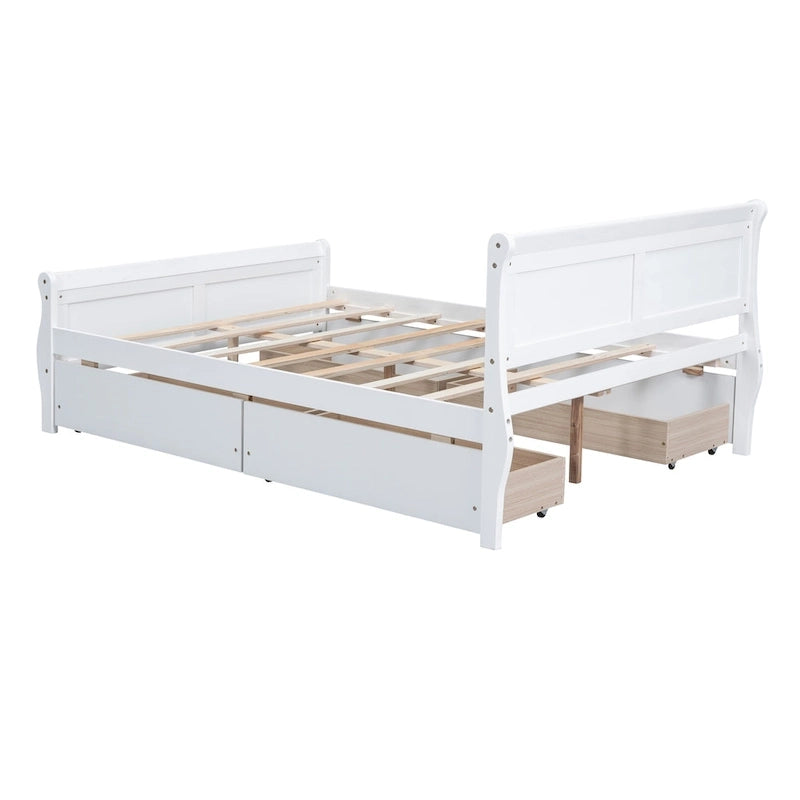 Wood Platform Bed with Storage Drawers Headboard Footboard Oak White Grey Espresso