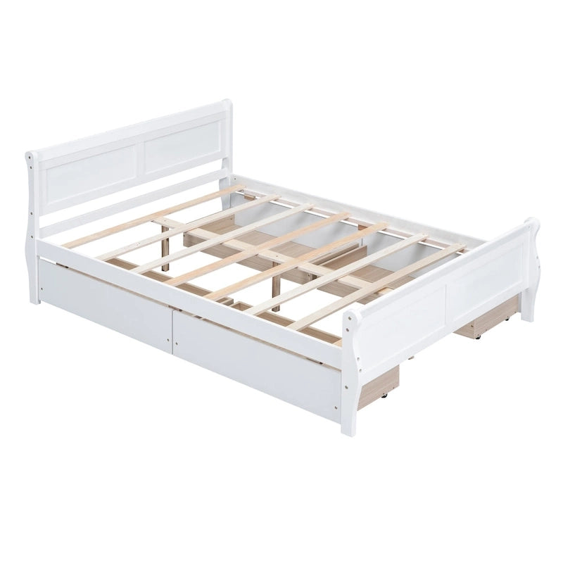 Wood Platform Bed with Storage Drawers Headboard Footboard Oak White Grey Espresso