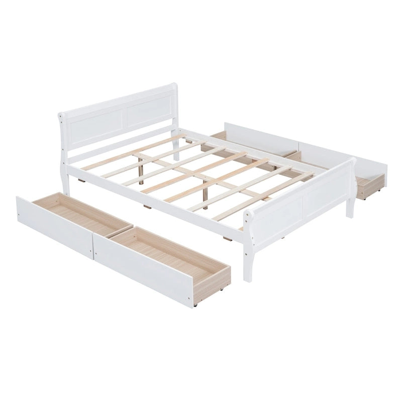 Wood Platform Bed with Storage Drawers Headboard Footboard Oak White Grey Espresso