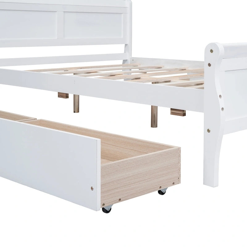 Wood Platform Bed with Storage Drawers Headboard Footboard Oak White Grey Espresso