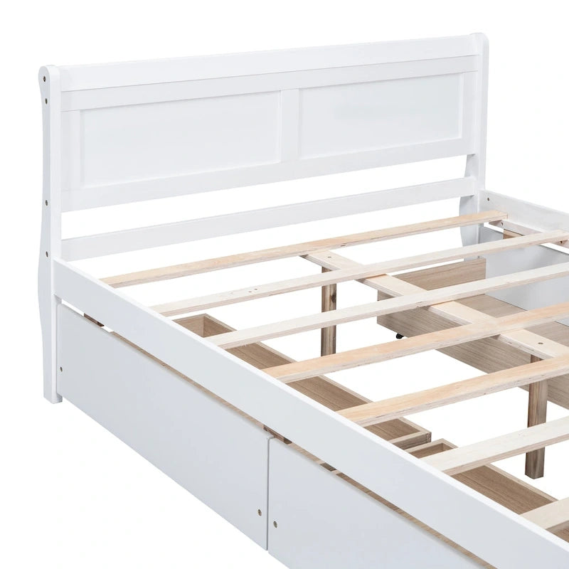Wood Platform Bed with Storage Drawers Headboard Footboard Oak White Grey Espresso
