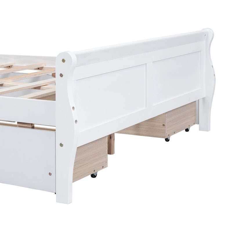 Wood Platform Bed with Storage Drawers Headboard Footboard Oak White Grey Espresso