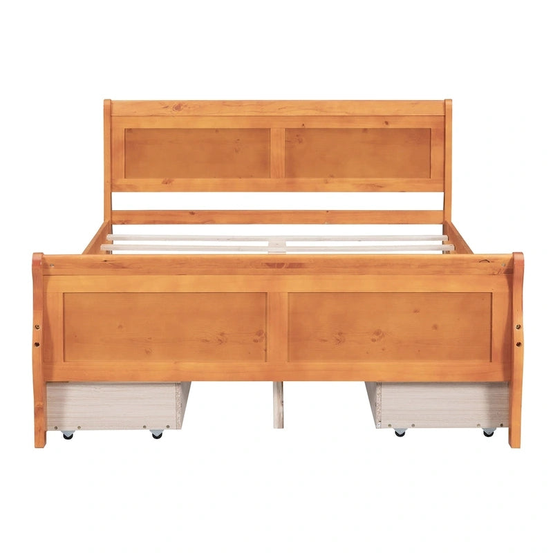 Wood Platform Bed with Storage Drawers Headboard Footboard Oak White Grey Espresso