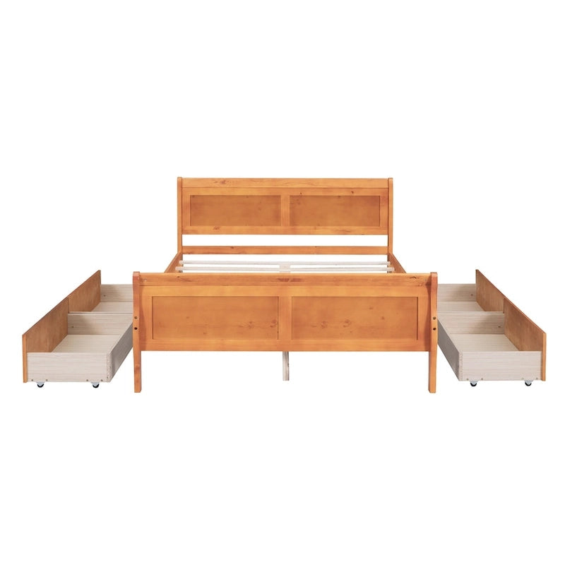 Wood Platform Bed with Storage Drawers Headboard Footboard Oak White Grey Espresso