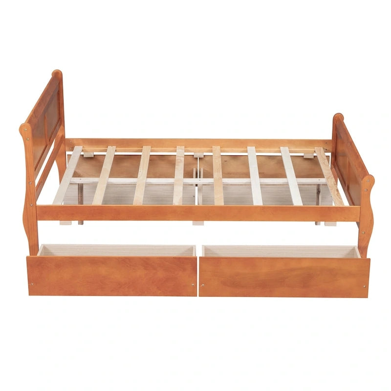 Wood Platform Bed with Storage Drawers Headboard Footboard Oak White Grey Espresso