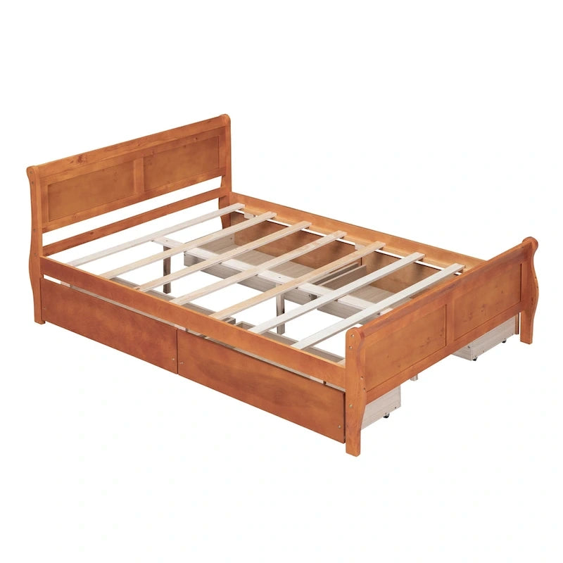 Wood Platform Bed with Storage Drawers Headboard Footboard Oak White Grey Espresso