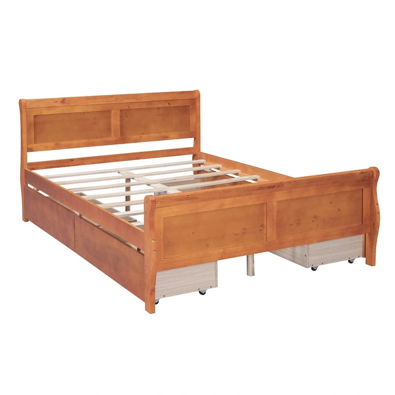 Wood Platform Bed with Storage Drawers Headboard Footboard Oak White Grey Espresso